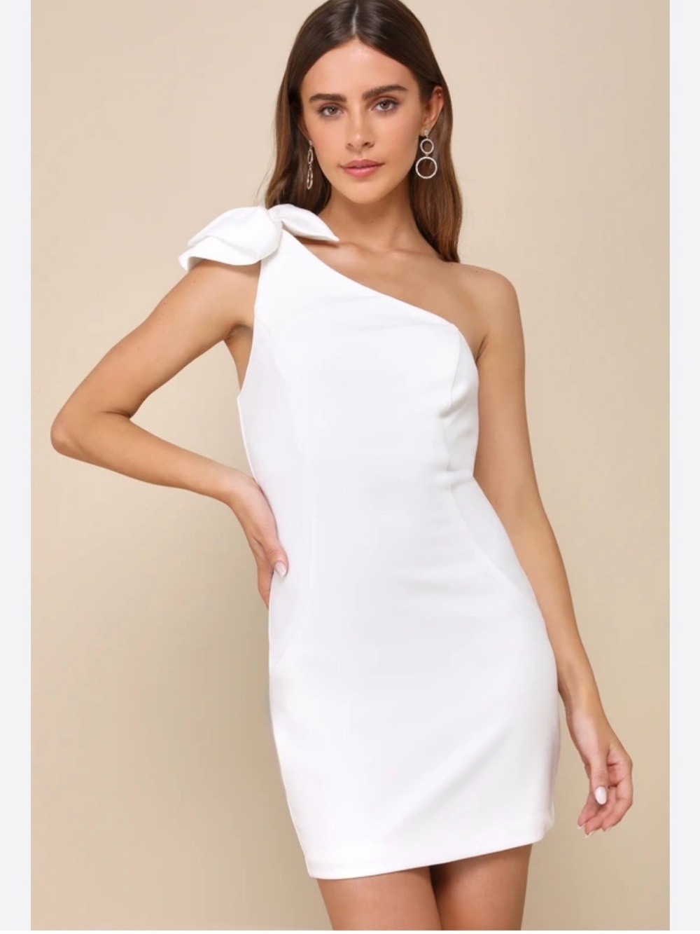 Lulus white one shoulder bow mini dress